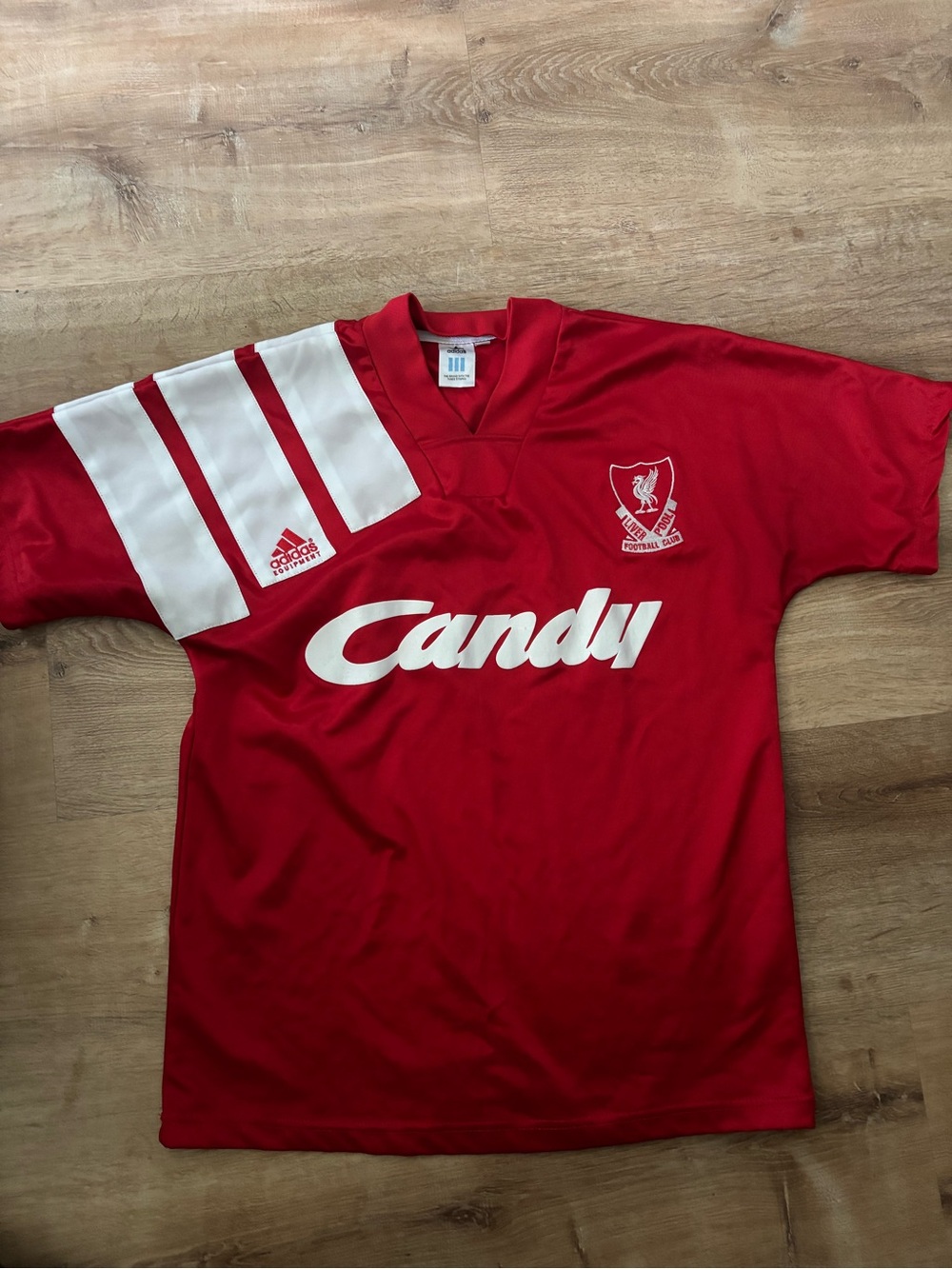 adidas Liverpool Vintage 1991 Reproduction Red and White Striped Soccer Jersey